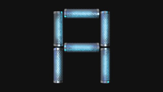 A drag and drop overlay letter that is made up from animated metallic tubes that pulsate and rotate.
