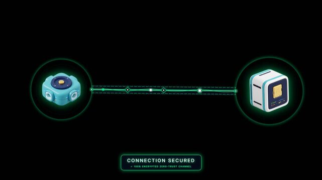 3D network gateway hub verifying secure server connection animation
