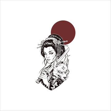 Japanese geisha kimono artwork vector illustration