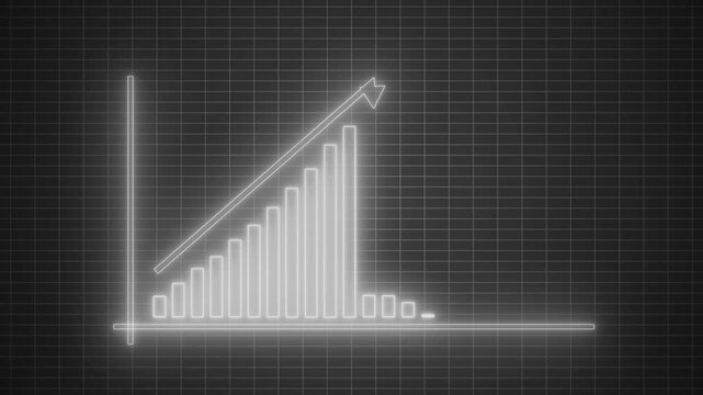 Neon-style business graph chart increasing bar graph animation