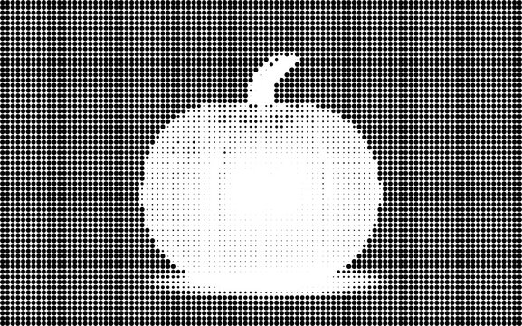 Halftone dot pattern illustration of a pumpkin silhouette isolated on transparent background