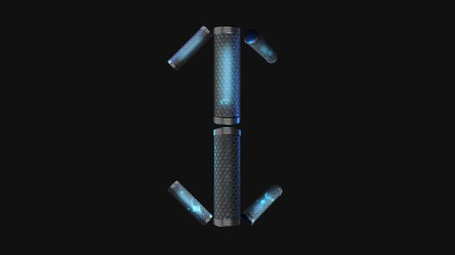 A drag and drop overlay letter that is made up from animated metallic tubes that pulsate and rotate.
