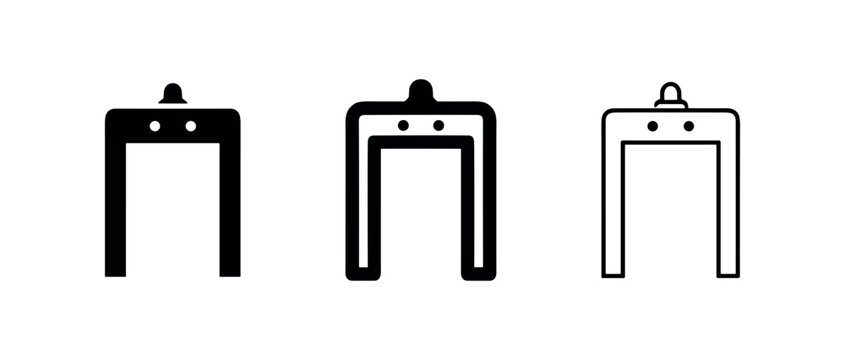 Metal detector gate icon set, security scanner vector illustration