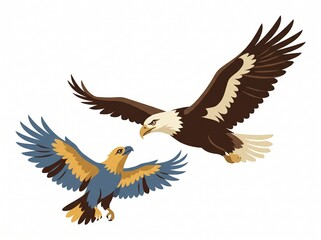 Fototapeta premium Eagle Parent Teaching Young Chick to Fly Wildlife Vector