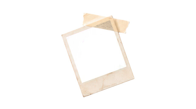Vintage polaroid photo frame with masking tape isolated on transparent background