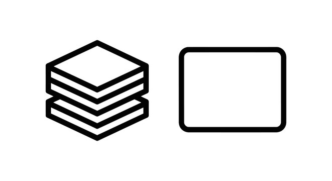 Graphical line art vector icons representing digital software user interface concepts including layered panels and layer masks with software interface illustration isolated workspace