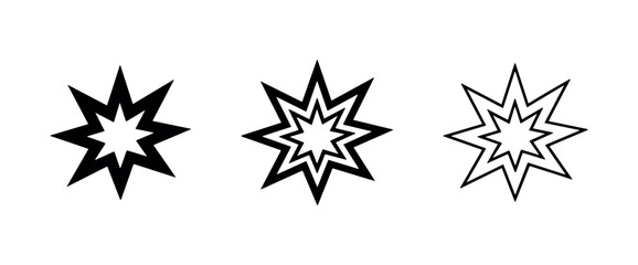 Starburst explosion icon set. Graphic elements representing burst, energy, or impact in various styles. Comic pop art symbol. © liubomir118809