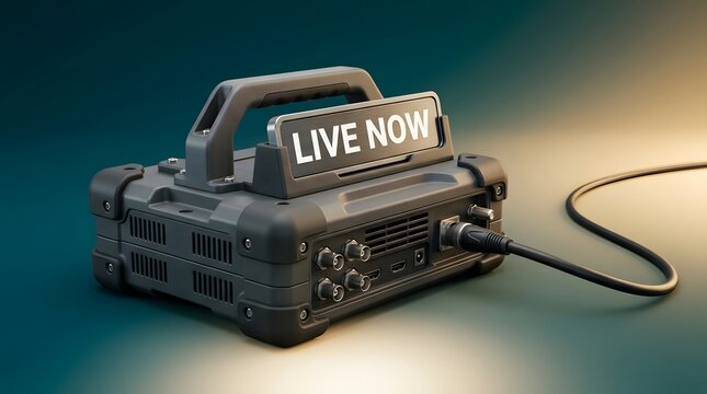 Live streaming, broadcasting and video production with equipment for social media, online content and movie production. Portable encoder, media device and hardware with cable for studio and events