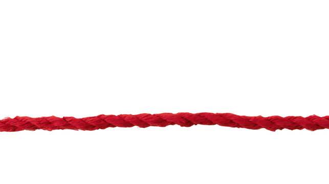 Horizontal red textured string isolated on white background for design and craft projects.