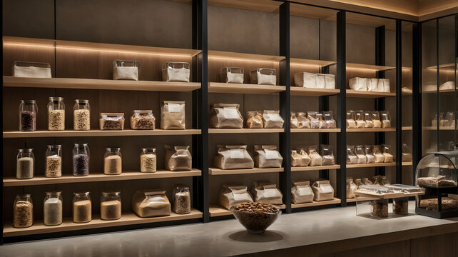 Modern retail store wooden display shelves layout