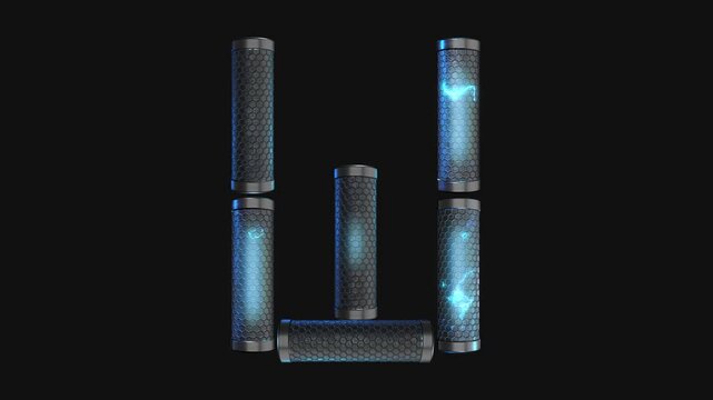 A drag and drop overlay letter that is made up from animated metallic tubes that pulsate and rotate.
