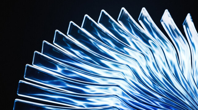 Abstract Futuristic Blue Glass Wave Background Modern 3D Tech Texture Dark Minimalist Geometric Fin Fan Array