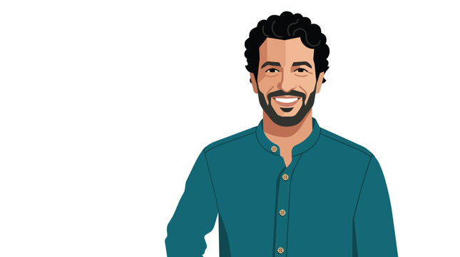 Smiling bearded man representing professional diversity in a flat vector illustration for corporate employee profiles and community branding