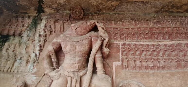 Rock Cut Carving of Varaha Avatar of Lord Vishnu at Udayagiri Caves Vidisha, Madhya Pradesh, India 