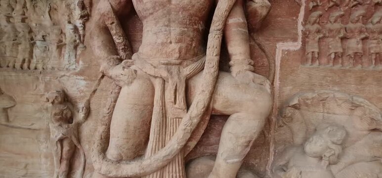 Rock Cut Carving of Varaha Avatar of Lord Vishnu at Udayagiri Caves Vidisha, Madhya Pradesh, India 