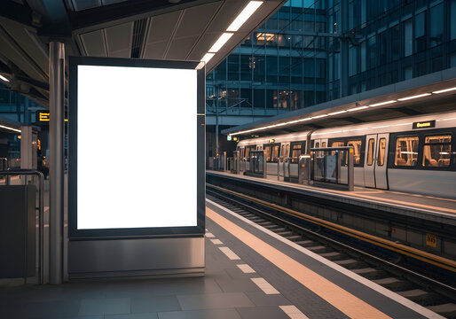 Modern train arriving at subway station platform isolated on white background