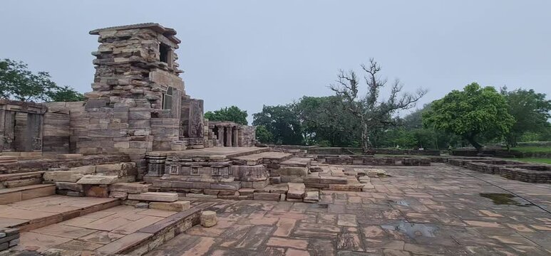 Historic Temple 45 Stone Ruins and Raised Platform at Sanchi Buddhist Complex