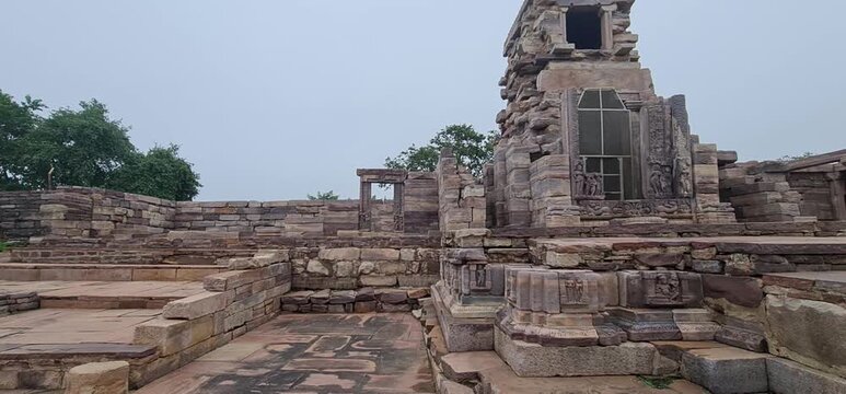 Ancient Stone Ruins and Central Tower Structure of Temple 45 at Sanchi Stupa