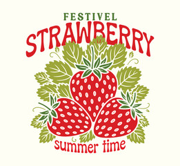 Fototapeta premium Strawberry hand drawn vector graphics, Strawberry graphic, vintage hand drawn fruits print design, fruit print artwork, summer t-shirt design, women's t-shirt , tops, sweatshirt fruit print design.