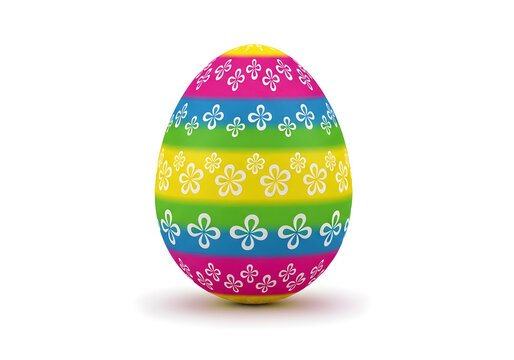Colorful easter egg with floral patterns isolated on white background