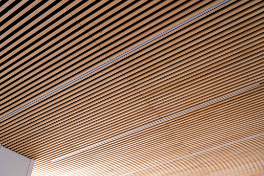 Wooden slatted acoustic ceiling