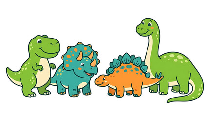 Fototapeta premium Cute cartoon dinosaurs group isolated on white background
