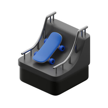 Skateboard on Ramp 3d illustration