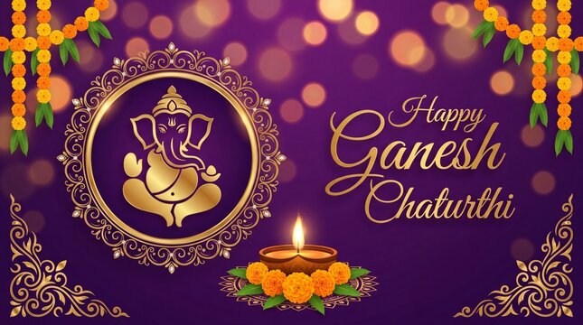 Happy festival of Ganesh Chaturthi with gold lord Ganesha illustration