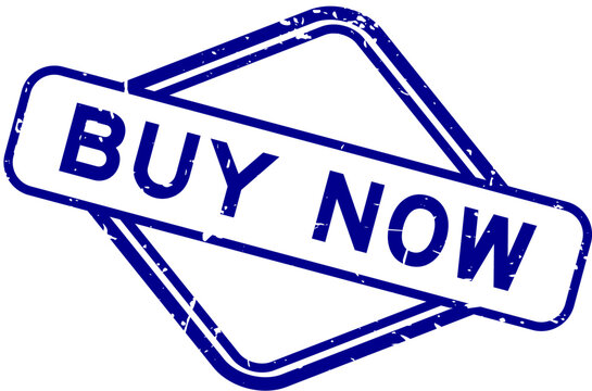 Grunge blue buy now word rubber seal stamp on white background
