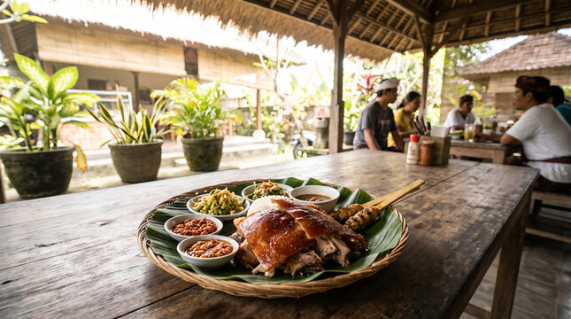 Authentic Balinese babi guling presented as a regional specialty representing Bali's vibrant culinary tourism and local food culture