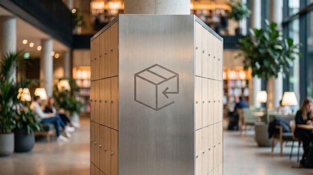 Smart parcel locker in modern office lobby