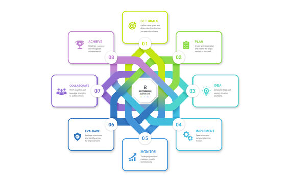 8 Step Business Cycle Infographic Template Workflow Diagram Vector Illustration Background