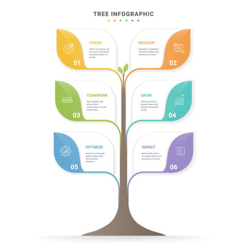 Tree Diagram Infographic Template Background 6 Step with Business Growth and Milestone Concept