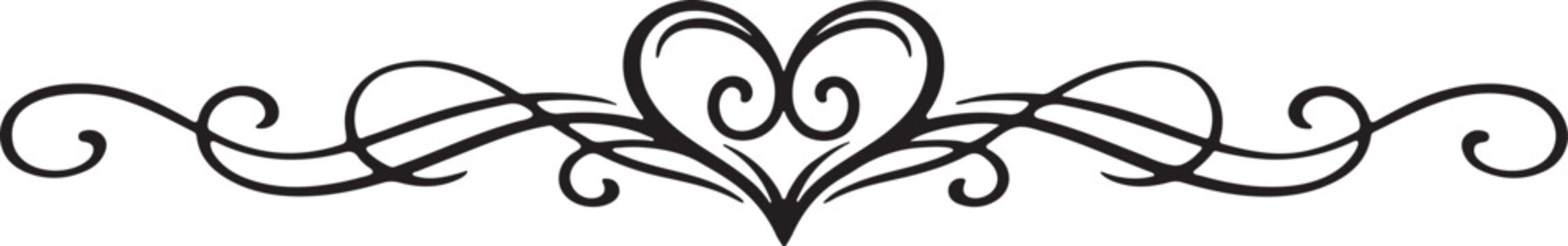 Elegant vintage heart filigree page divider vector illustration for romance and weddings.
