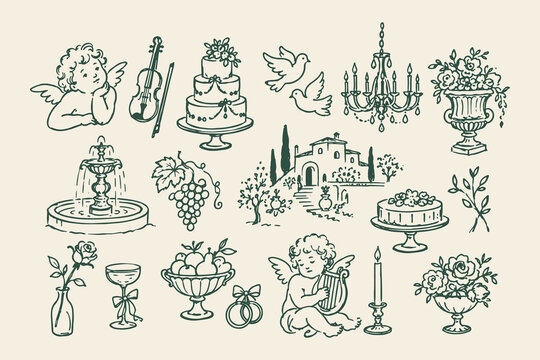 Wedding Celebration Doodle Set Illustration
