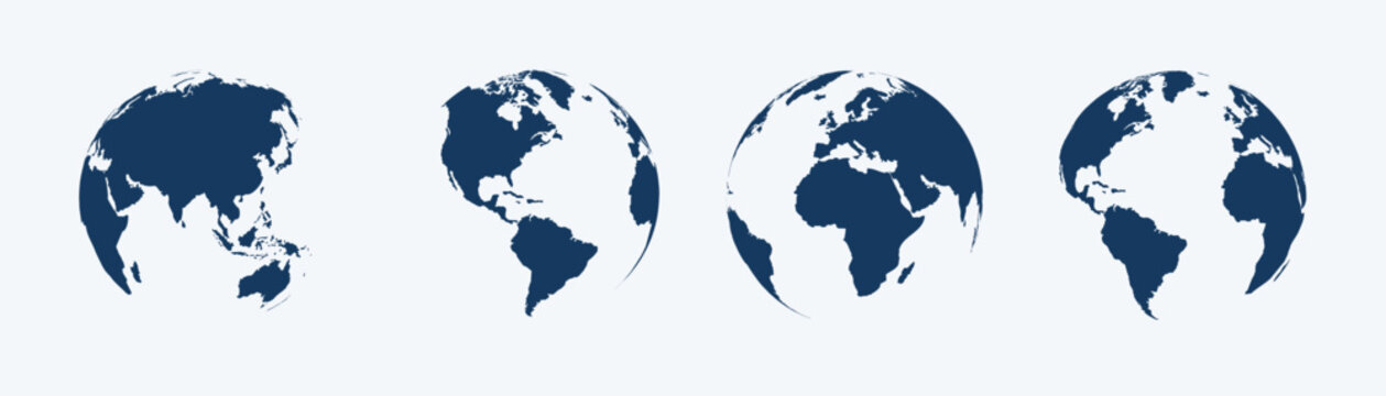 Four Globe Views. Earth Globe Map