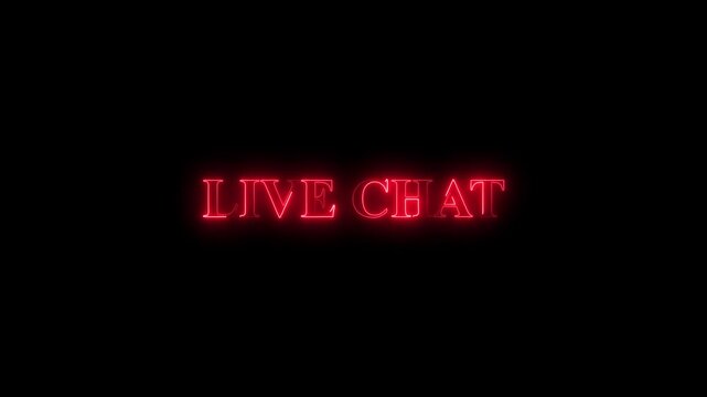 glowing Neon Live chat text icon animation on black background.