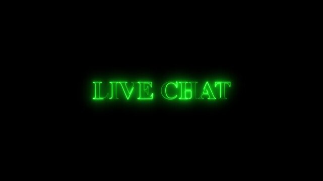 glowing Neon Live chat text icon animation on black background.