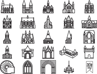 Fototapeta premium A collection of architectural icon, showcase various types of building.
