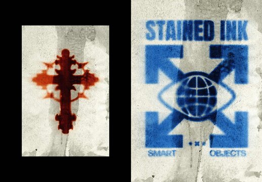 Vertical Stained Ink Effect For Poster And Print Design