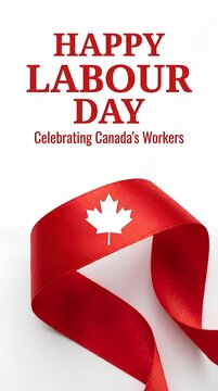 Happy Labour Day Canada text with a red ribbon.