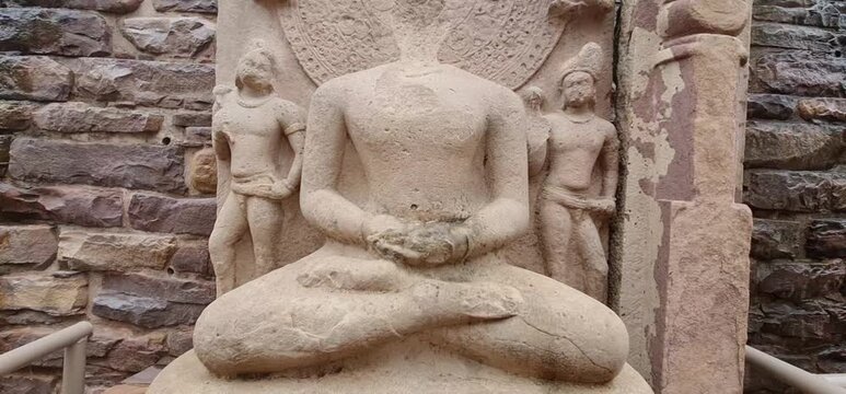 Headless Seated Lord Buddha Stone Statue  at Sanchi Stupa