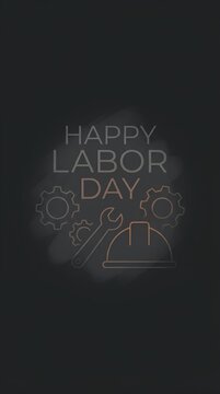 Minimalist Happy Labor Day dark background with thin line tool icons.