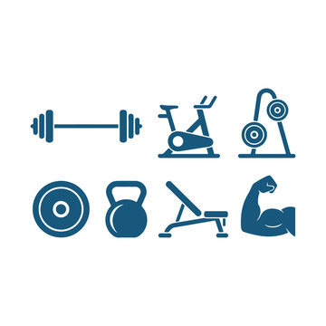 Fitness equipment icons set for gym workout and strength training vector illustration