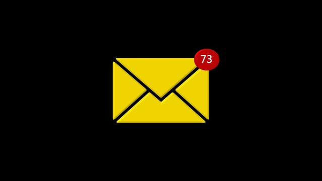 Yellow email envelope icon with a red notification badge showing seventy three unread messages