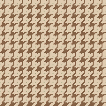Seamless geometric houndstooth pattern background with a brown and beige pixelated design for Autumn collection theme such as fabric pattern, wallpaper, wrapping paper, textiles, stationery