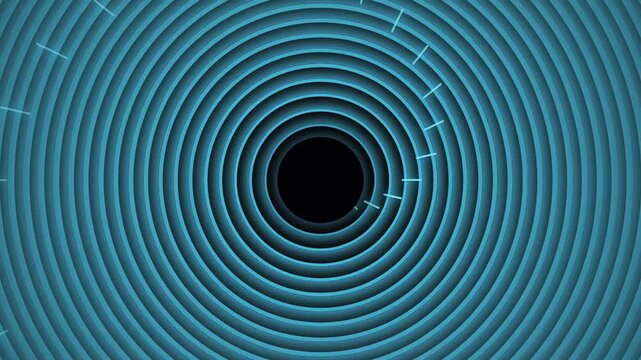Concentric blue geometric rings rotating in deep space digital interface hud target graphic element with repeating pattern concentric video displays repeating rotating around central