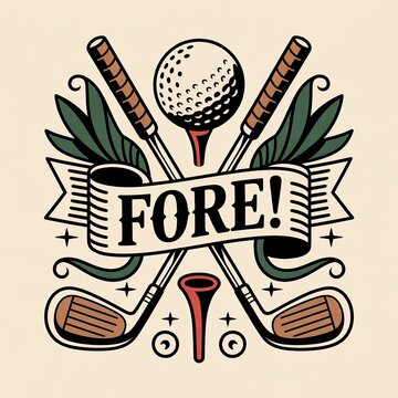 Vintage Golf Tattoo Design with Crossed Clubs and Fore Banner