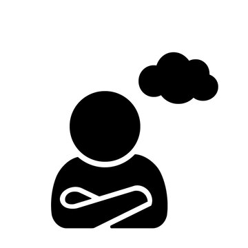 不満やストレスを抱えて腕を組む人のピクトグラム（黒）