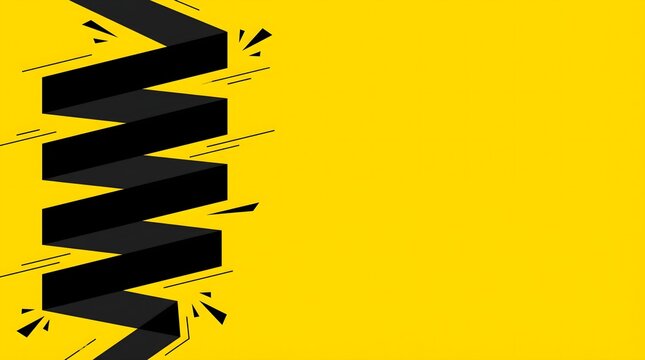 Yellow landing page hero background with dramatic folded black ribbon and spacious promotional copy area